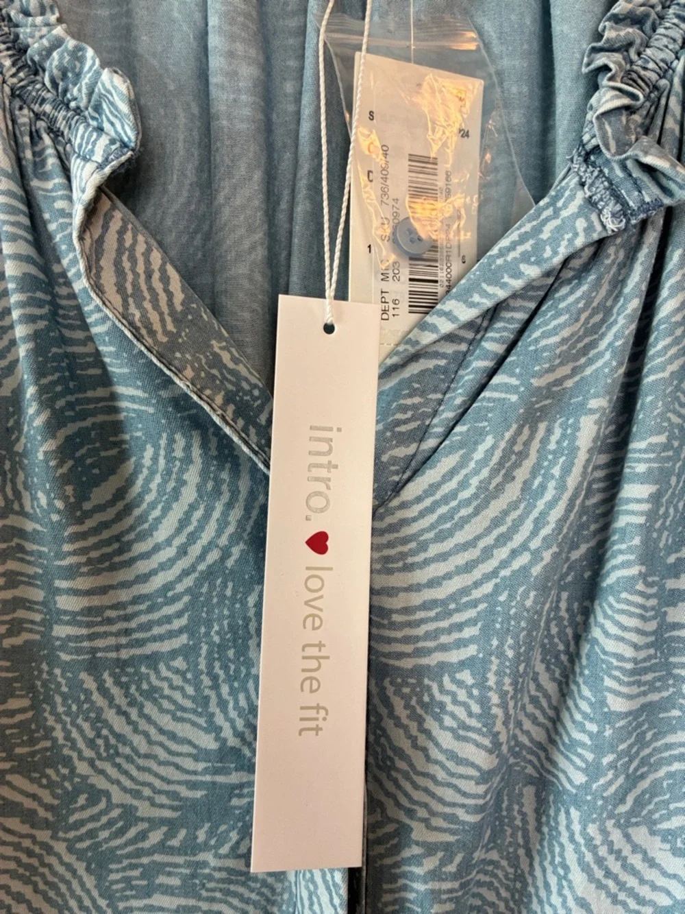 Intro Button Down Blouse in Light Blue & White, Relaxed Fit, 3/4 Sleeve - 1X - Picture 2 of 10